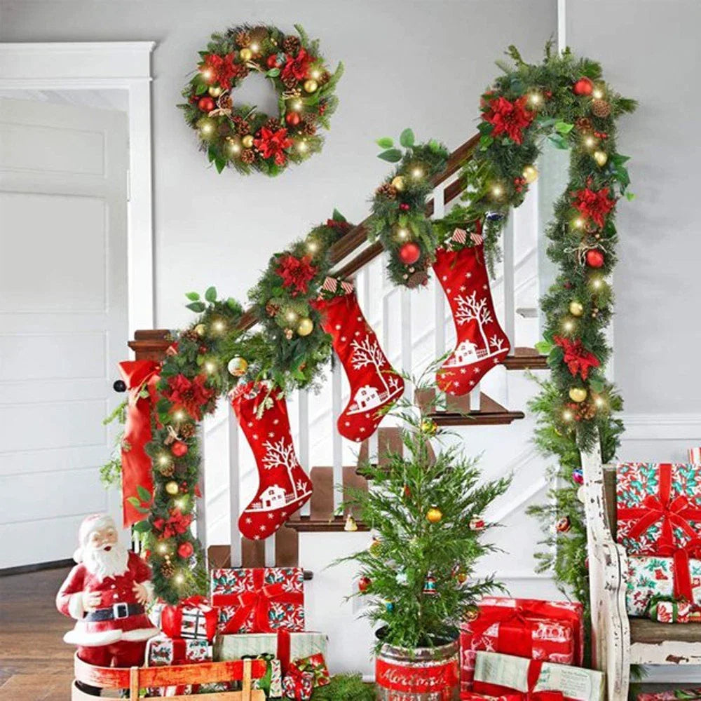 16FT Christmas Garland with LED Lights Pre Lit Stairs Home Fireplace Bushy Pine — alternate product view 12