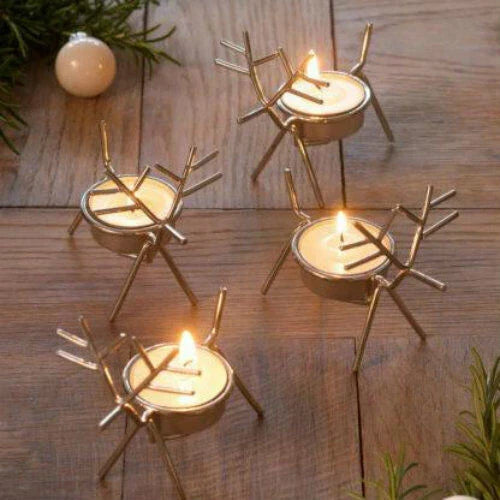 6x Christmas Reindeer Tea Light Candle Holders & Tealights Xmas Home Decor Gift — alternate product view 2