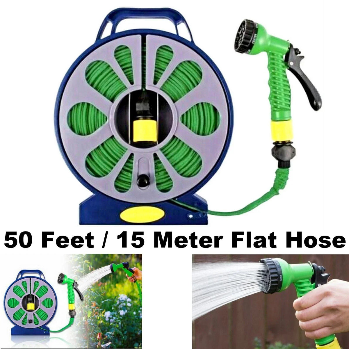 50 Feet/15 Meter Flat Hose Pipe Reel With Water Nozzle Gun Spray Garden Watering — alternate product view 2