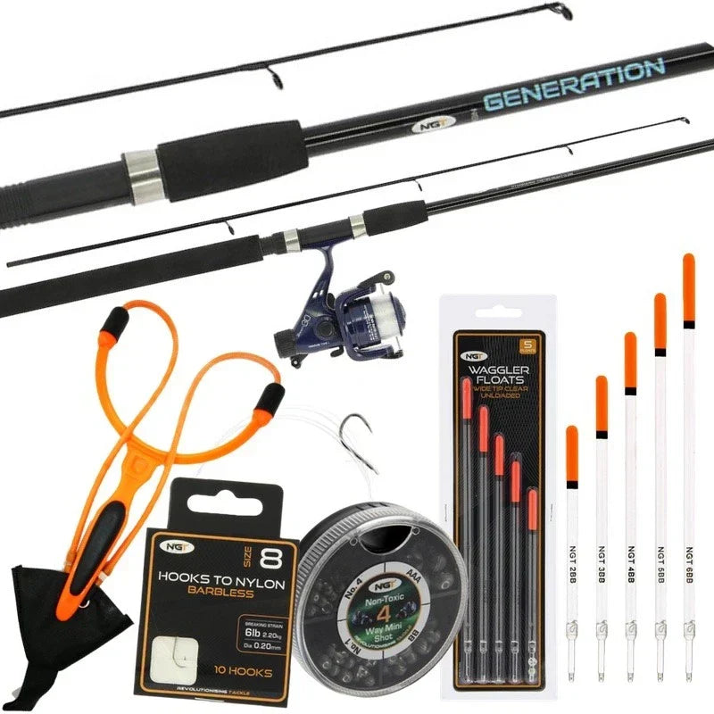 Float Rod And Reel Set 7ft 2 Piece For Coarse Carp Fishing + Floats Hooks Shot — main product view
