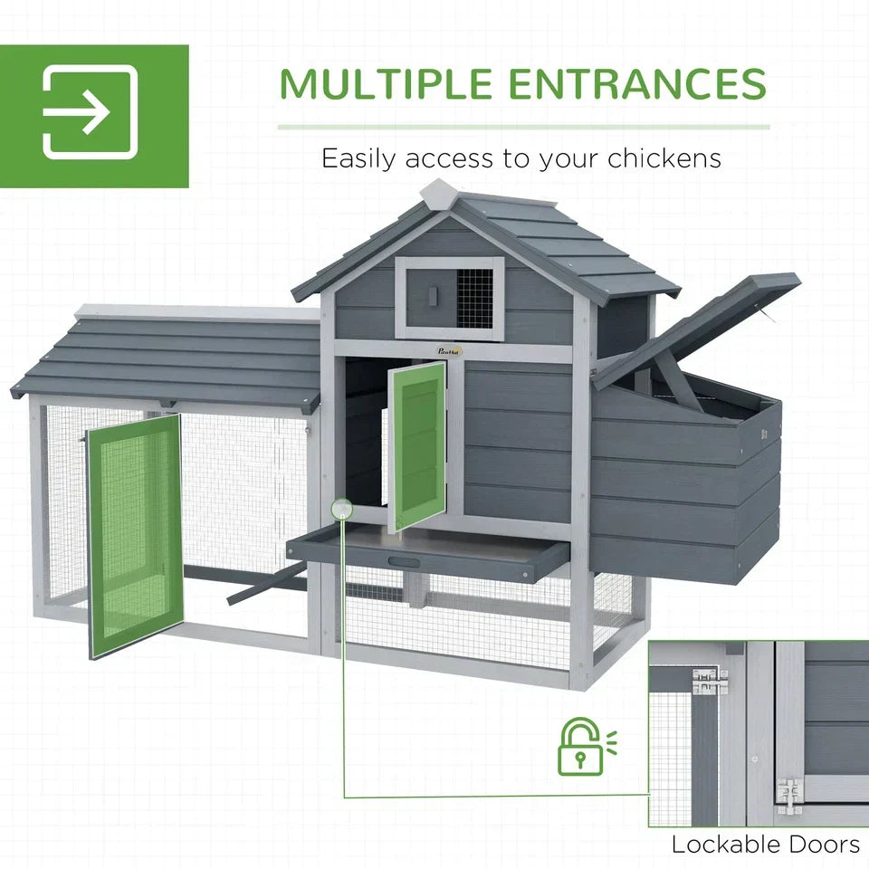 PawHut Chicken Coop Hen Cage Small Animal Hutch Nesting Box Outdoor Run Grey — alternate product view 6