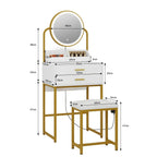 Modern Vanity Dressing Table LED Light Mirror Stool Shelves 2 Drawers Compact — on a clean white background