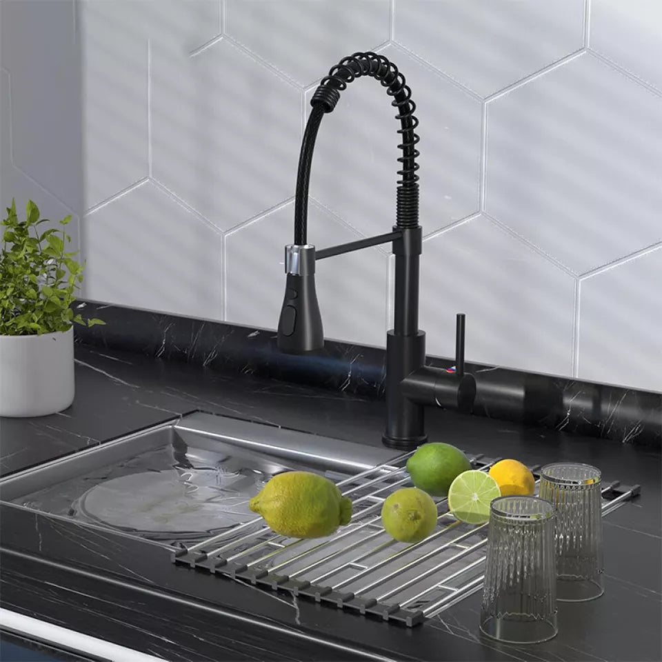 Matt Black Monobloc Kitchen Sink Mixer Tap with Pull Out Hose Spray Single Lever — alternate product view 4