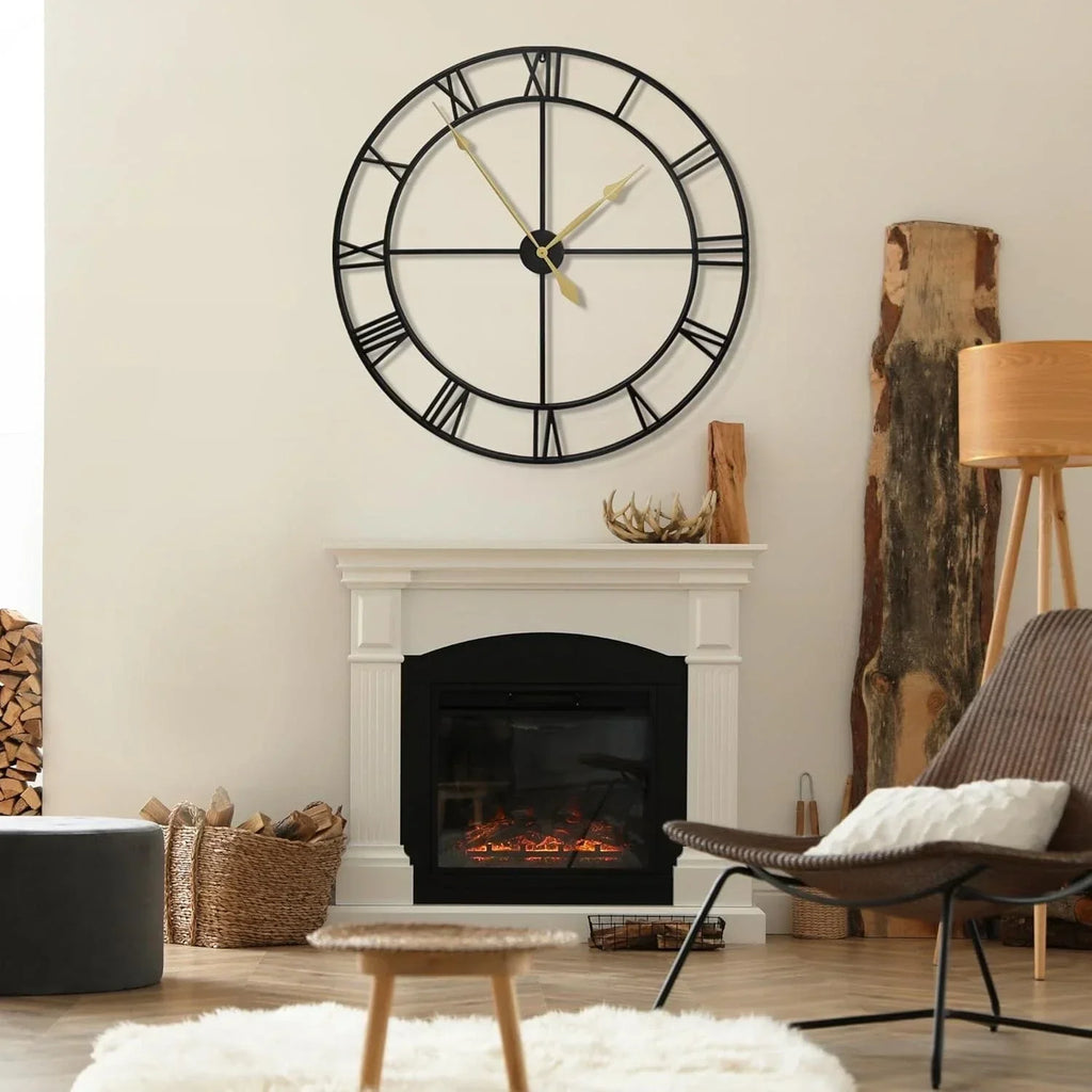 80CM Large Wall Clock 30 Inches Oversized Modern Round Black Metal — main product view