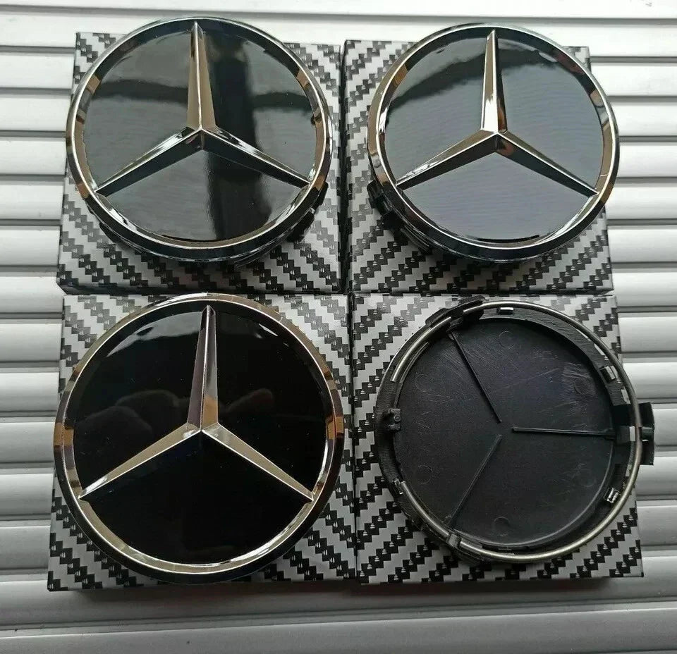 4 x Black Mercedes Benz 75mm Alloy Wheel Centre Caps AMG A B C E S M Class Hub — alternate product view 5