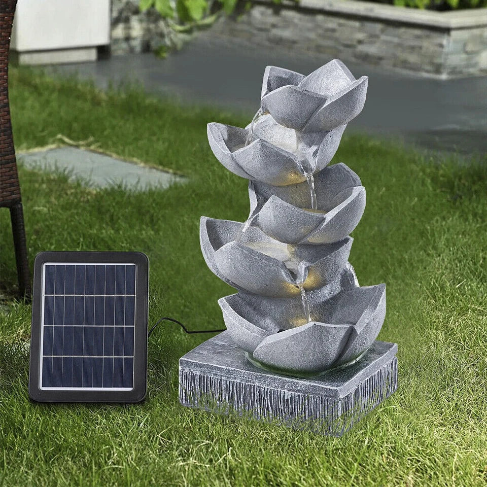 Water Feature Lotus Cascading Fountain With Solar LED Light Outdoor Garden Decor — alternate product view 7