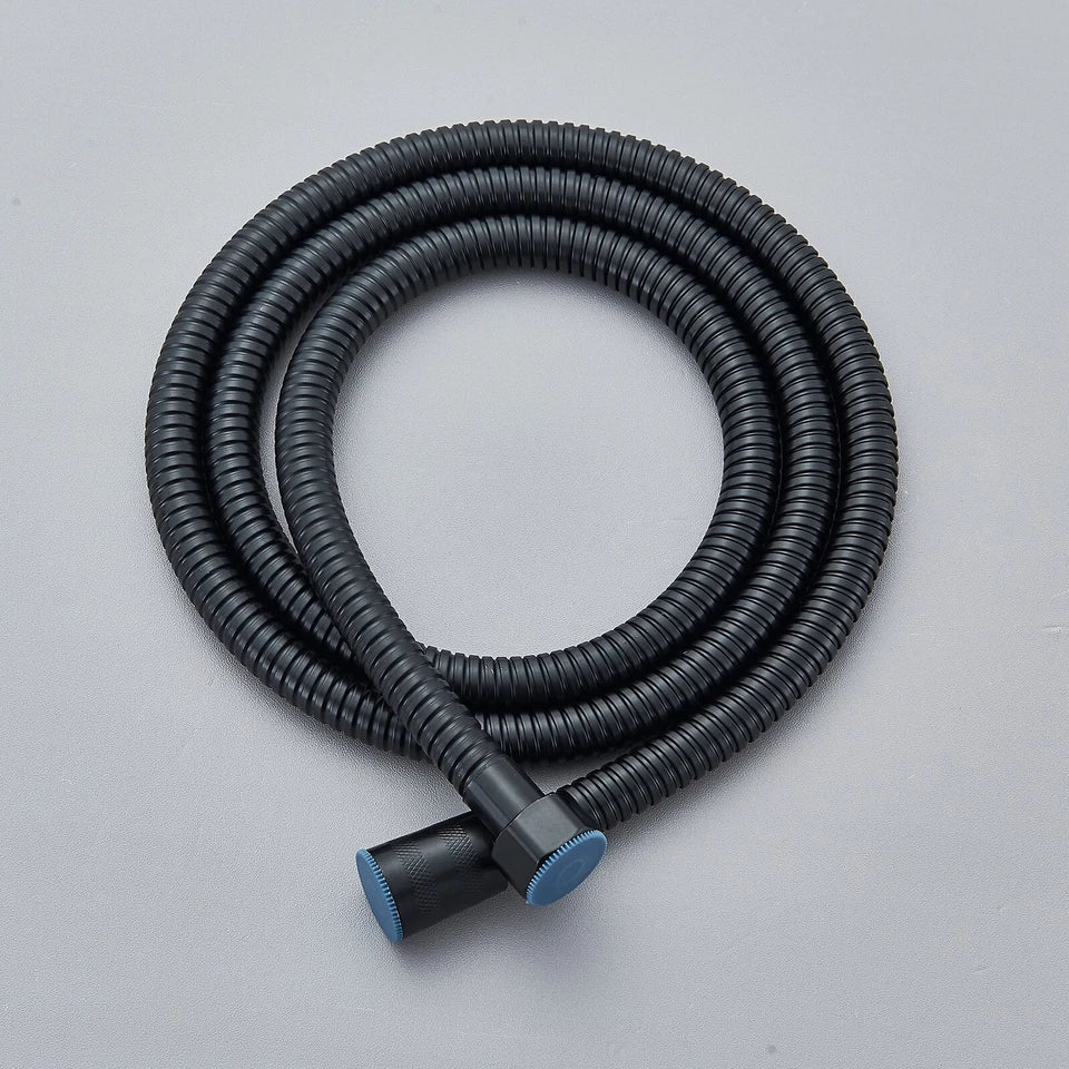Black Exposed Bathroom Shower Twin Head Large Bar Set Square Valve Rail Hose Tap — alternate product view 5