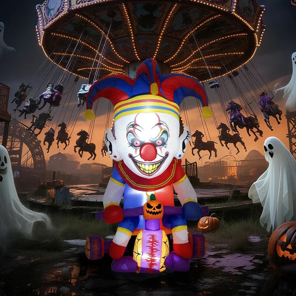 4ft Blow Up Halloween Inflatable Clown on Bicycle with 3 Built-in LED Lights — alternate product view 5