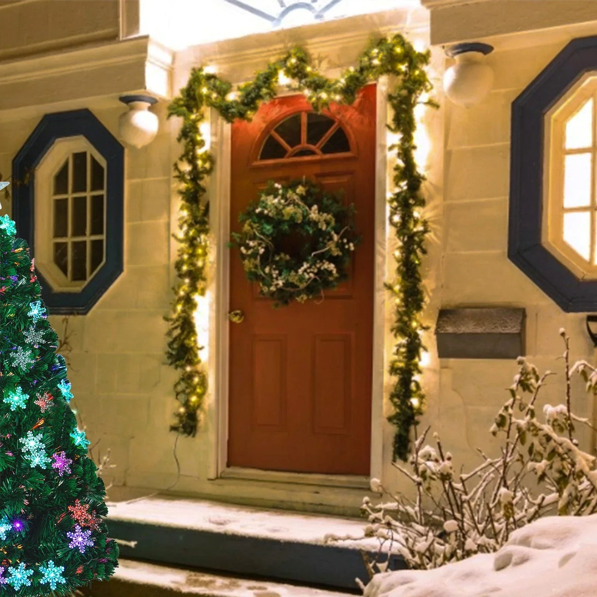 16FT Christmas Garland with LED Lights Pre Lit Stairs Home Fireplace Bushy Pine — alternate product view 3
