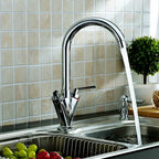 Modern Kitchen Mixer Tap Dual Lever Swivel Spout Mono Chrome Sink Taps Faucet — alternate product view 3