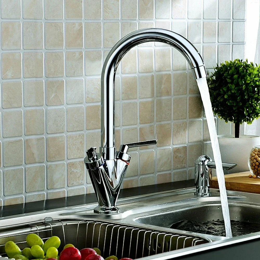 Modern Kitchen Mixer Tap Dual Lever Swivel Spout Mono Chrome Sink Taps Faucet — alternate product view 3