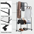 Industrial Pipe Garment Rack Coat Stand Rolling Clothe Rails — alternate product view 7