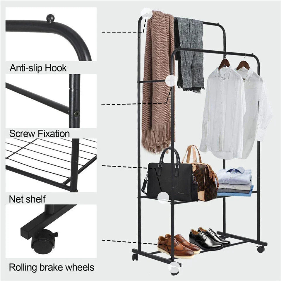 Industrial Pipe Garment Rack Coat Stand Rolling Clothe Rails — alternate product view 7