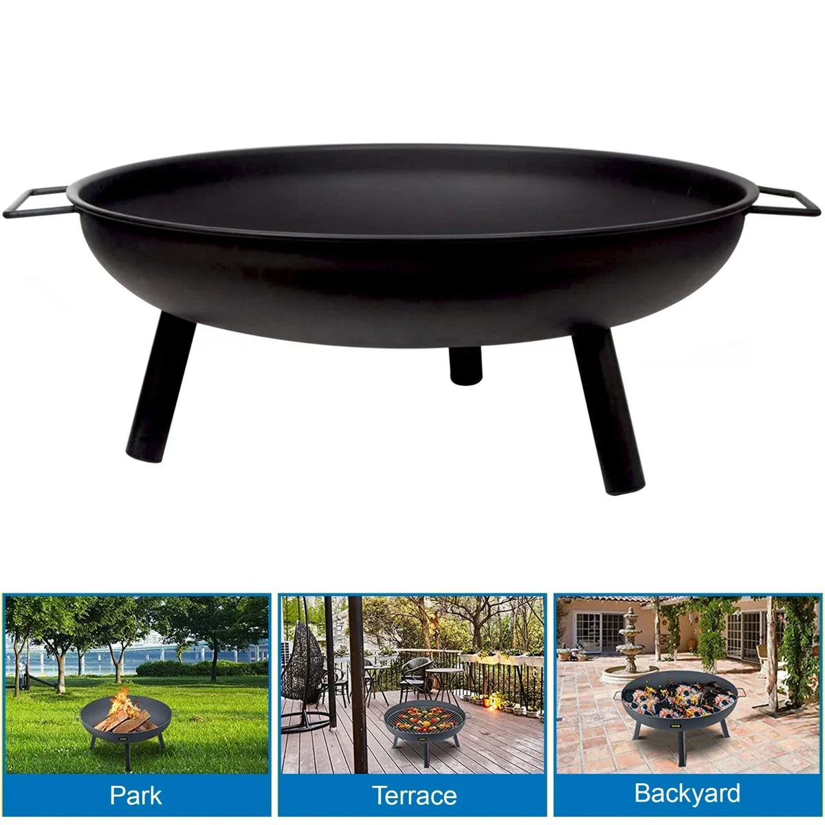 24" Round Fire Pit Folding Patio Garden Bowl Outdoor Camping Heater Log Burner — alternate product view 4