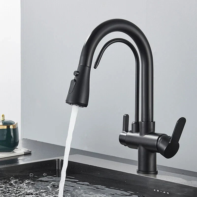 Modern Mono Kitchen Sink Mixer Taps 360° Pull Out Spray Spout Twin Lever 3 Way — alternate product view 8