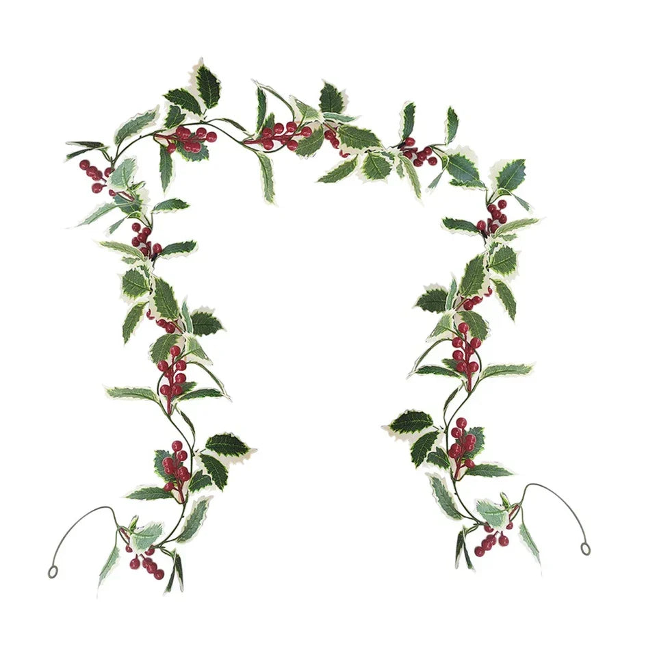 2M Christmas Garland Holly Leaf Red Berries Winter Fireplace Hanging Party Decor — alternate product view 8