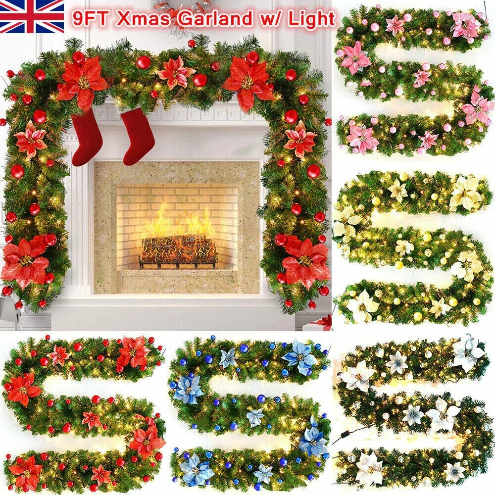 9FT Pre Lit Christmas Garland LED Lights Wreath Xmas Decorations Christmas Balls — alternate product view 2