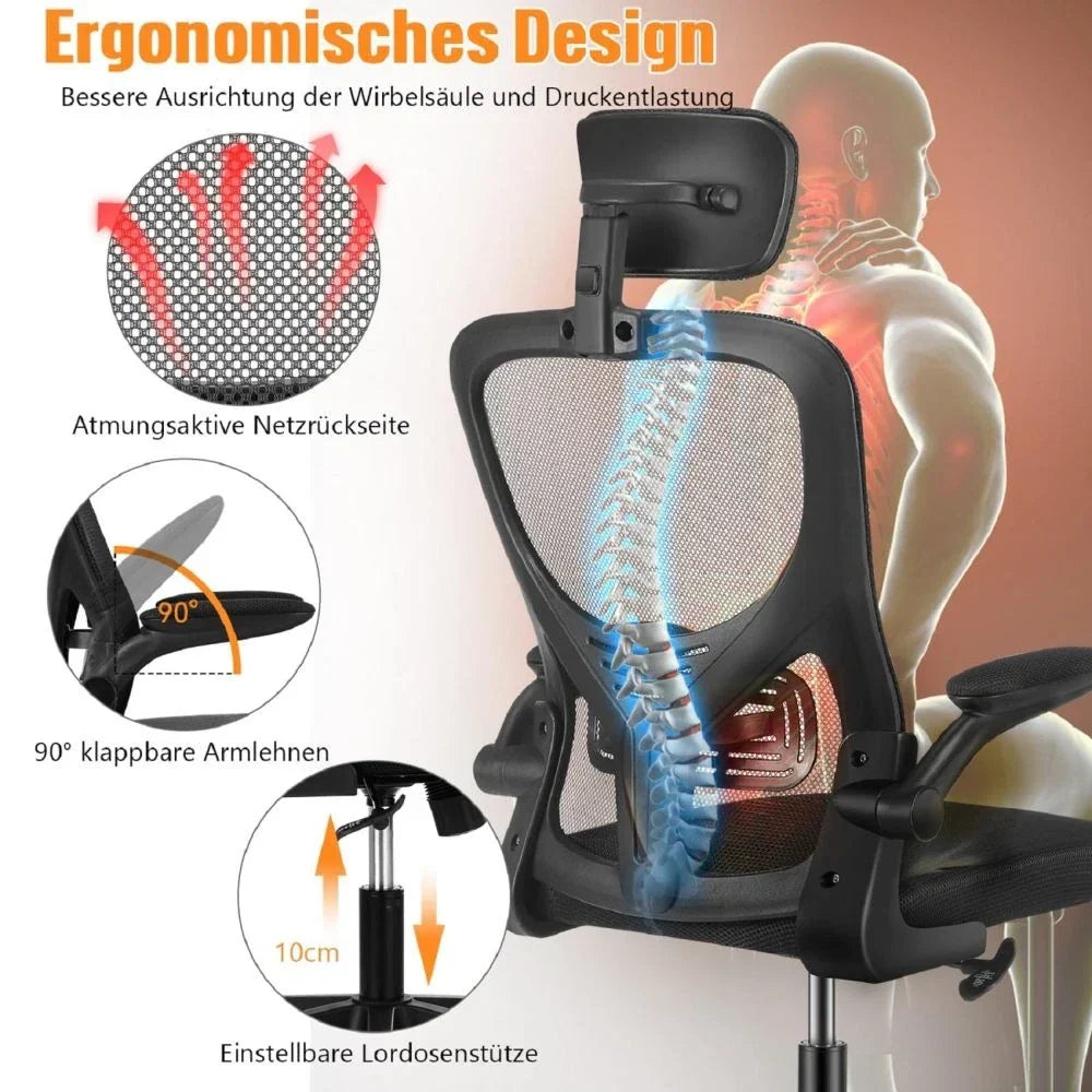 Mesh Office Chair with Adjustable Headrest, Ergonomic Swivel Computer Chair — alternate product view 4