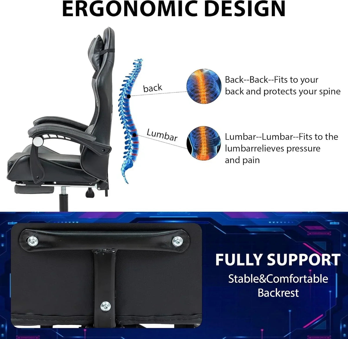 Ergonomic Gaming Chair Executive Office Computer Recliner Swivel Massage Chair — alternate product view 9
