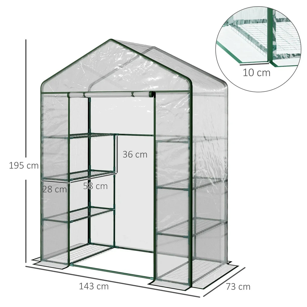 Walk In Greenhouse Grow House Plants Protector Reinforced PVC Cover 4 Shelves — on a clean white background