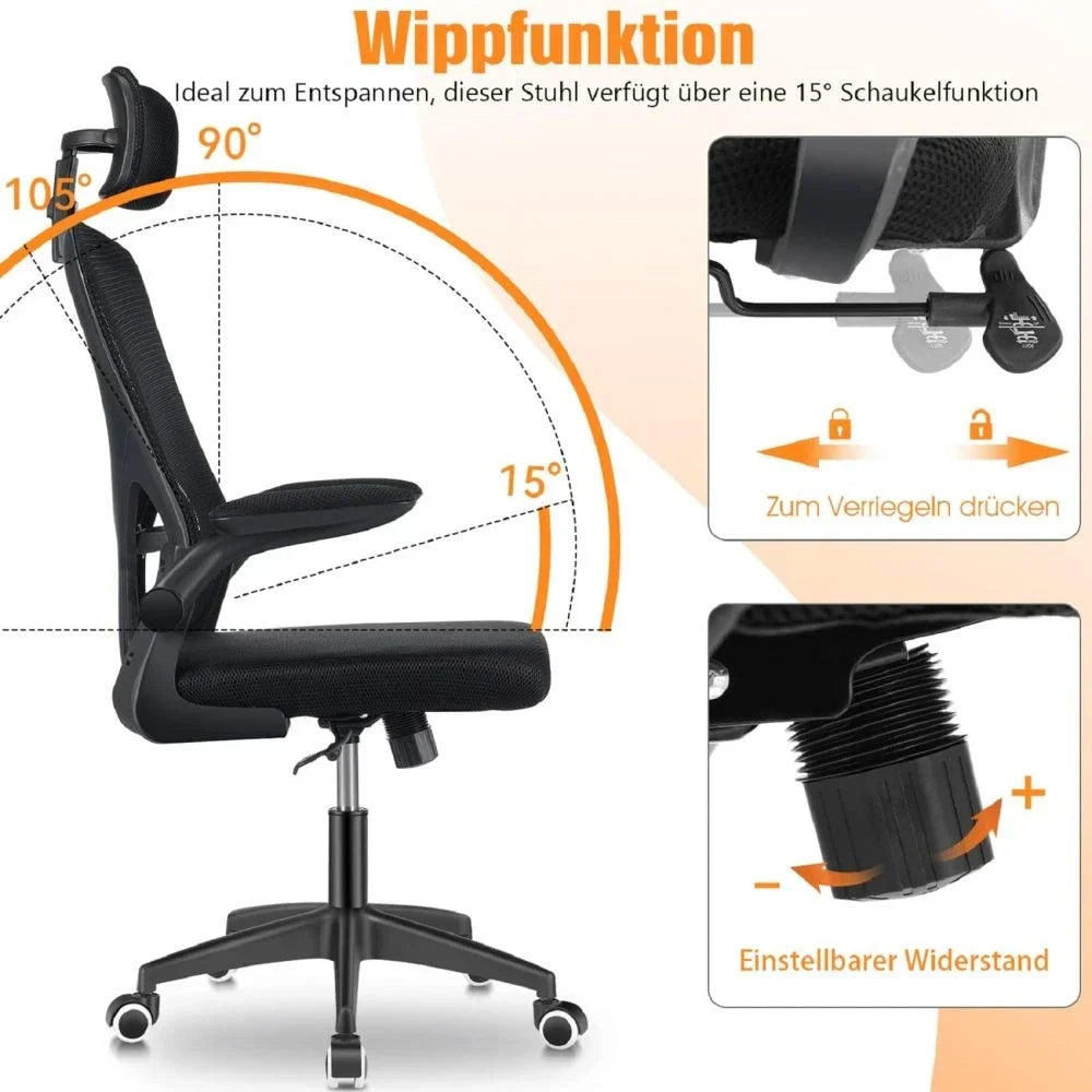 Mesh Office Chair with Adjustable Headrest, Ergonomic Swivel Computer Chair — alternate product view 6