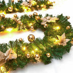 9FT Pre Lit Christmas Garland LED Lights Wreath Xmas Decorations Christmas Balls — Gold — product view