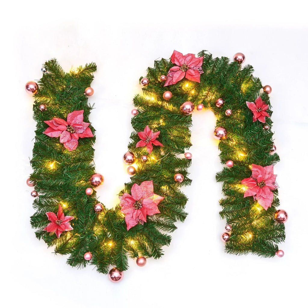 9FT Pre Lit Christmas Garland LED Lights Wreath Xmas Decorations Christmas Balls — alternate product view 10