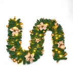 9FT Pre Lit Christmas Garland LED Lights Wreath Xmas Decorations Christmas Balls — on a clean white background