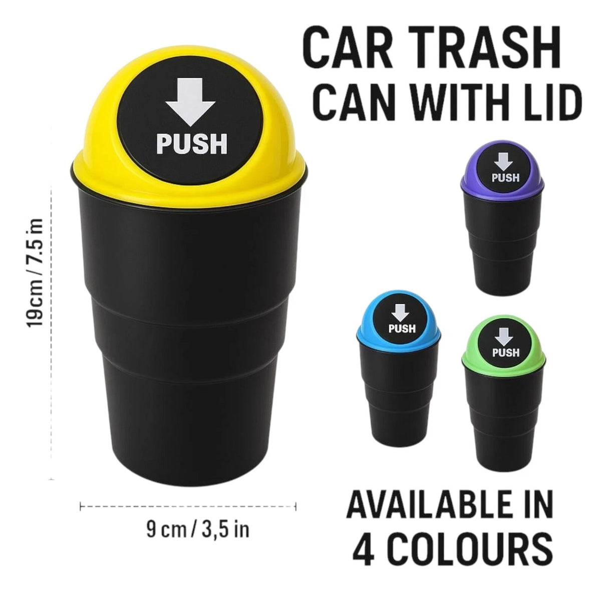 Compact Cup-Holder Car Rubbish Bin — on a clean white background