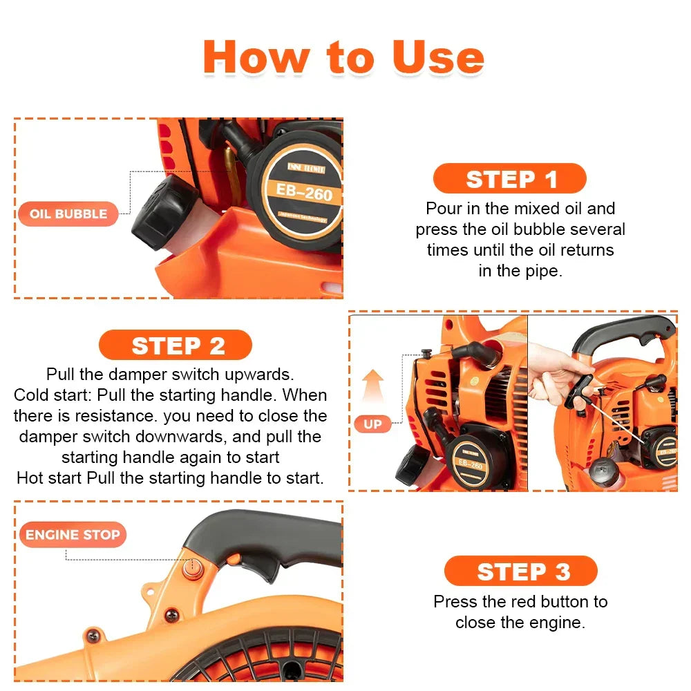 26cc Garden Yard Hand held Petrol Leaf Blower Powerful 2 Stroke Air Cooled Engine — alternate product view 6