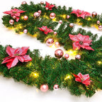 9FT Pre Lit Christmas Garland LED Lights Wreath Xmas Decorations Christmas Balls — Pink — product view