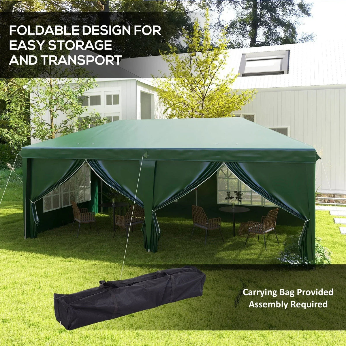 3x6m Pop Up Gazebo Party Tent Canopy Marquee with Storage Bag Green — alternate product view 4