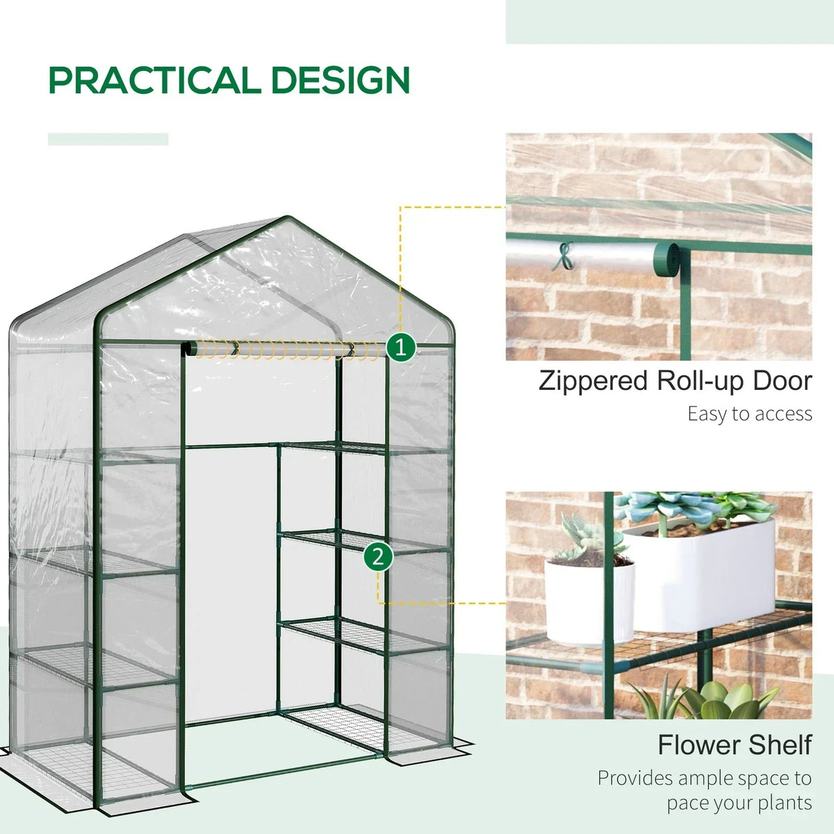 Walk In Greenhouse Grow House Plants Protector Reinforced PVC Cover 4 Shelves — alternate product view 7