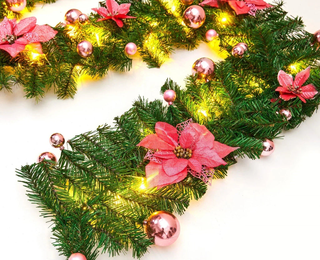 9FT Pre Lit Christmas Garland LED Lights Wreath Xmas Decorations Christmas Balls — alternate product view 8
