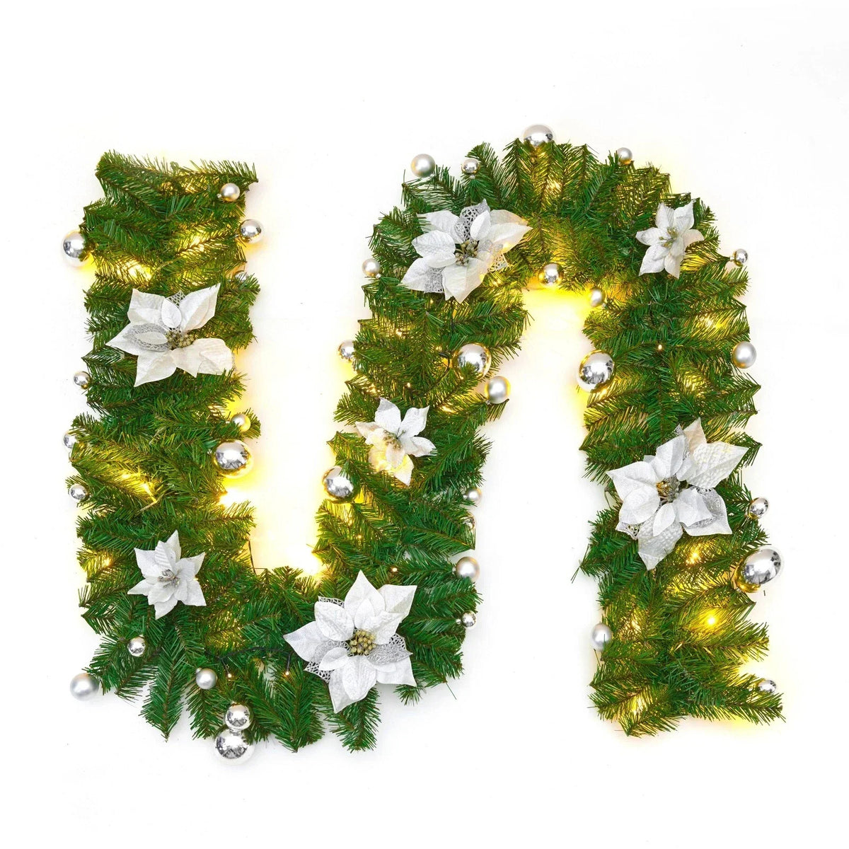 9FT Pre Lit Christmas Garland LED Lights Wreath Xmas Decorations Christmas Balls — alternate product view 7