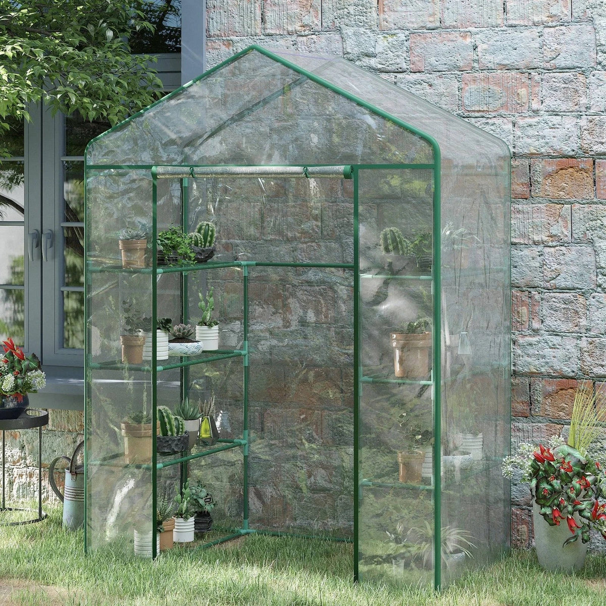 Walk In Greenhouse Grow House Plants Protector Reinforced PVC Cover 4 Shelves — alternate product view 4