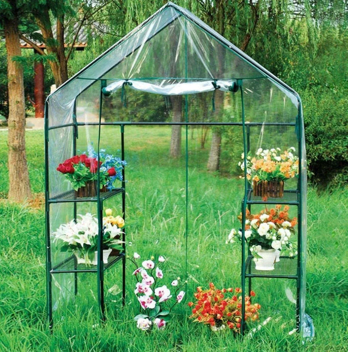 Walk In Greenhouse Grow House Plants Protector Reinforced PVC Cover 4 Shelves — alternate product view 2
