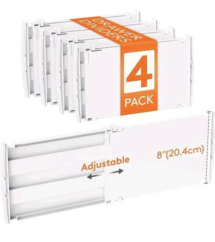 Adjustable Drawer Dividers — 4 Pack — on a clean white background