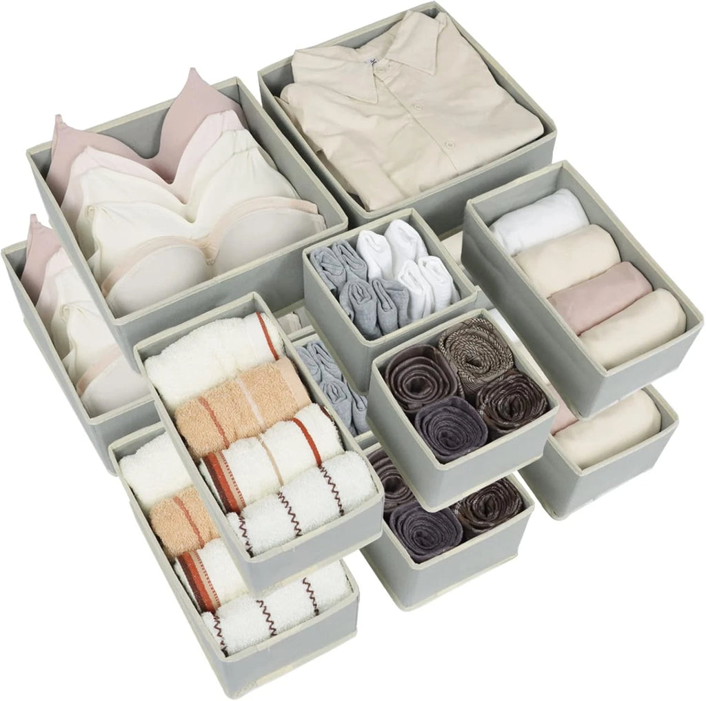 Foldable Fabric Drawer Organisers — 12 Pack — on a clean white background