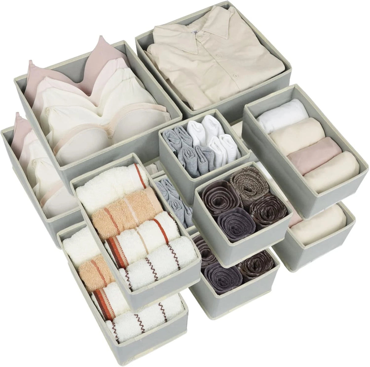 Foldable Fabric Drawer Organisers — 12 Pack — on a clean white background