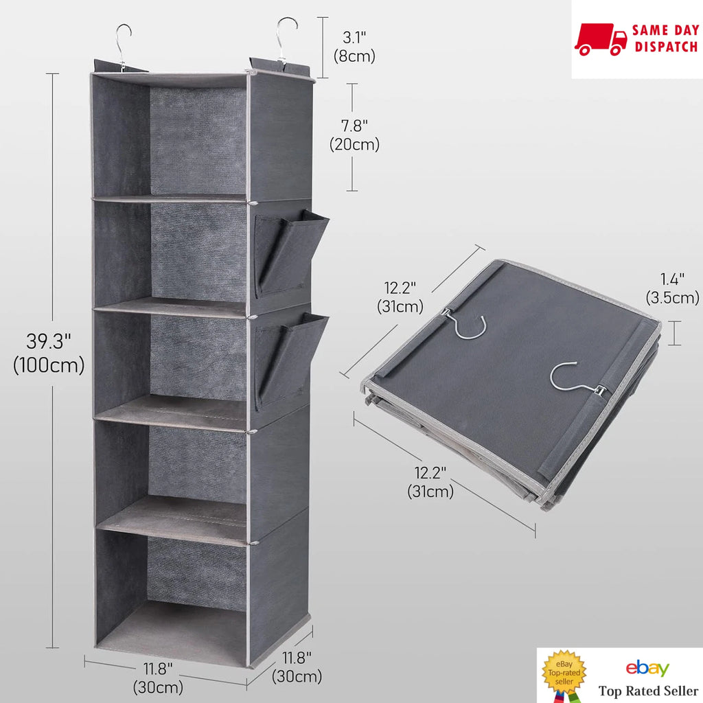 Hanging Wardrobe Shelf Organiser — 5 Tier — alternate product view 2