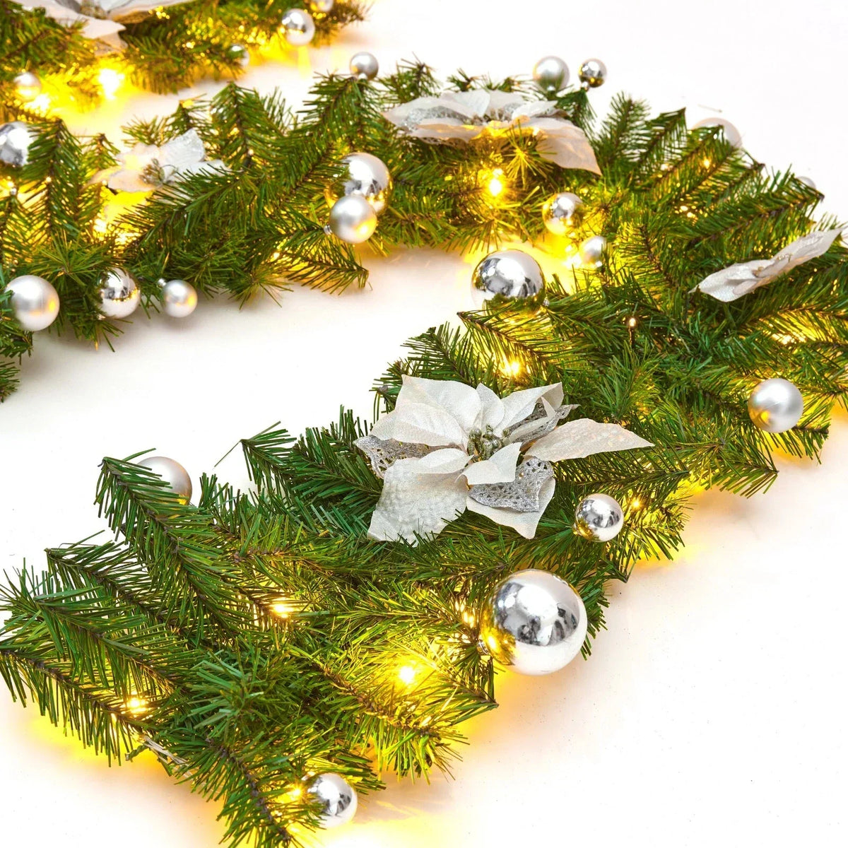 9FT Pre Lit Christmas Garland LED Lights Wreath Xmas Decorations Christmas Balls — alternate product view 5