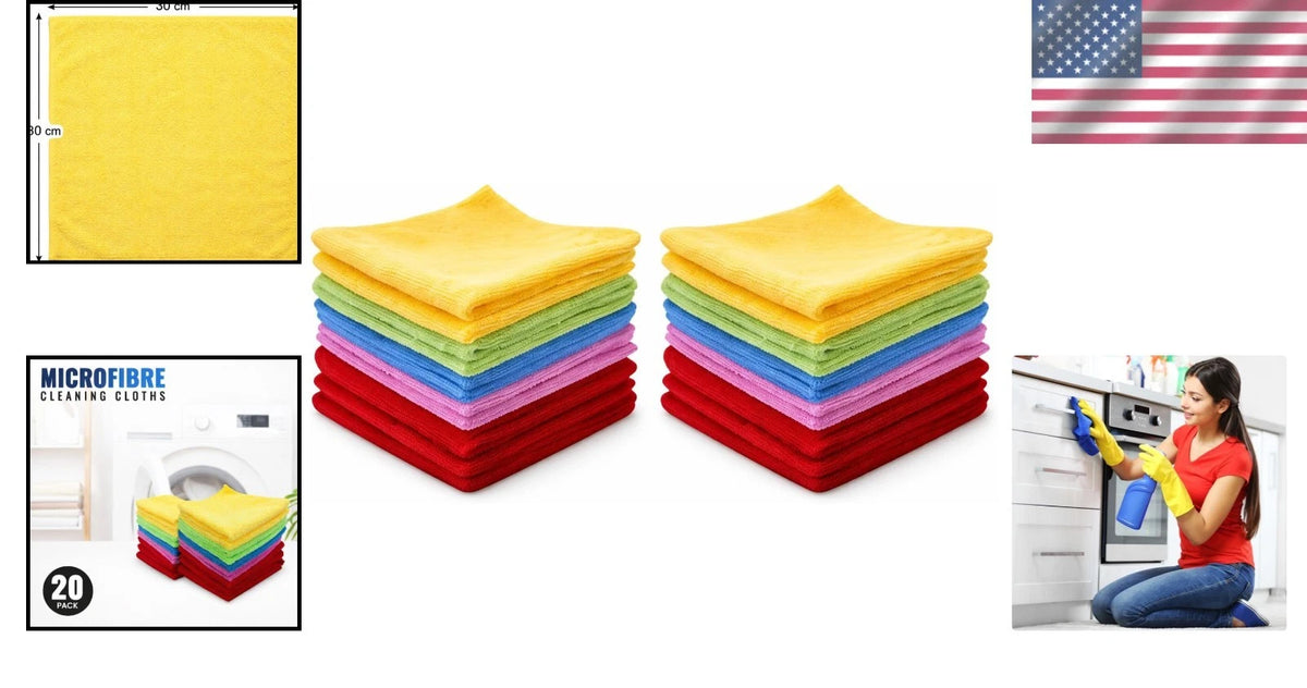 Reusable Microfibre Cleaning Cloths — 20 Pack, 30 × 30 cm — alternate product view 3