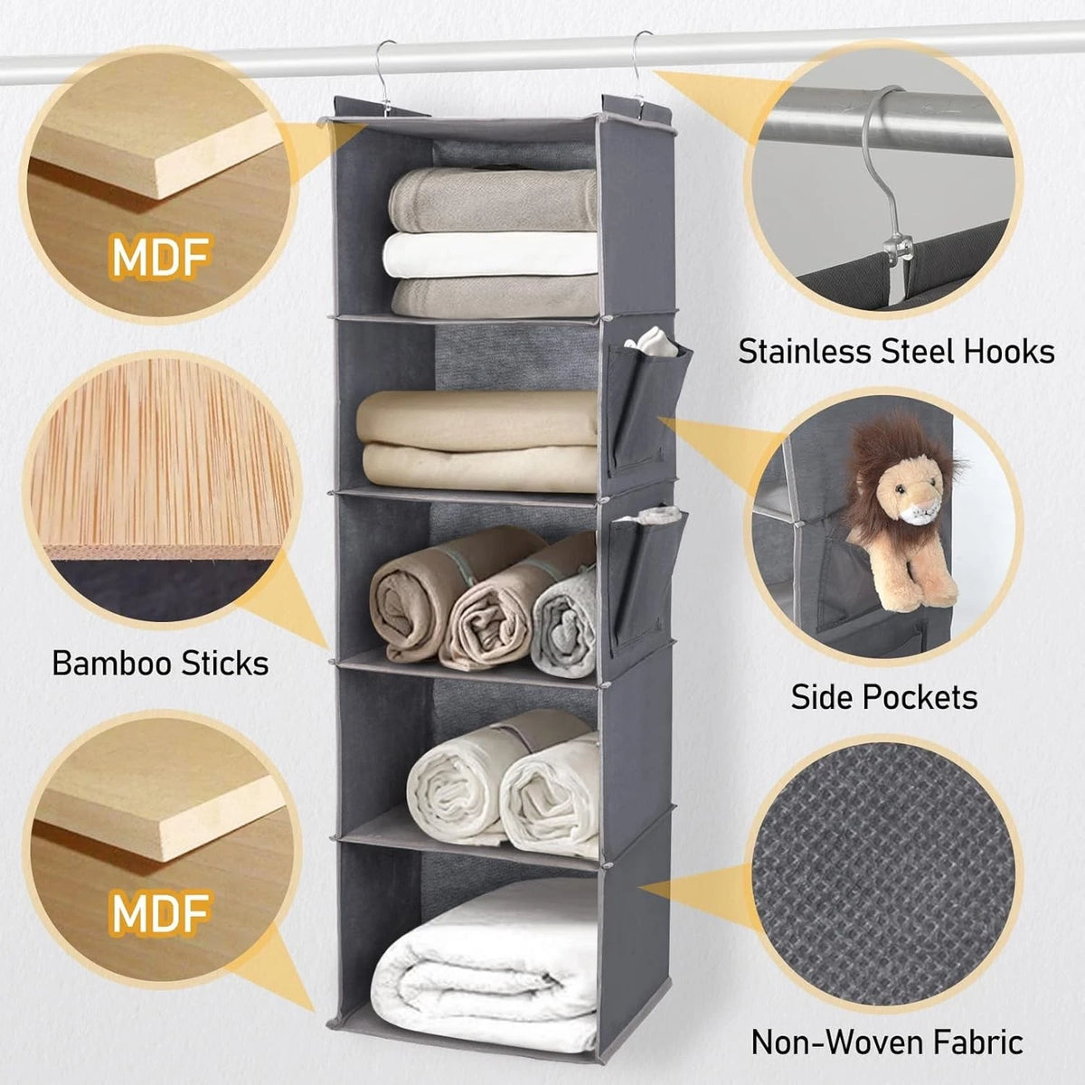Hanging Wardrobe Shelf Organiser — 5 Tier — alternate product view 5