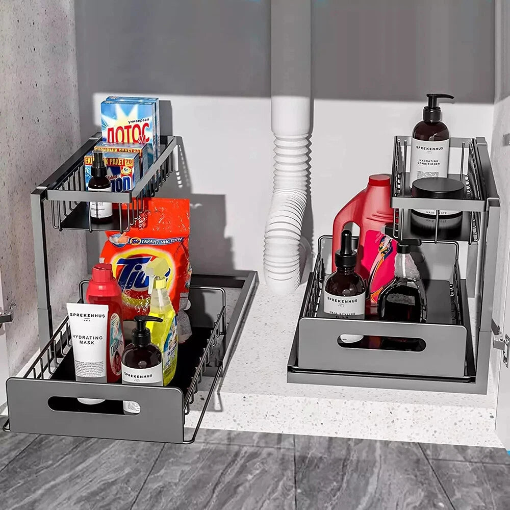 L-Shaped Under-Sink Pull-Out Organiser — 2 Tier — alternate product view 3