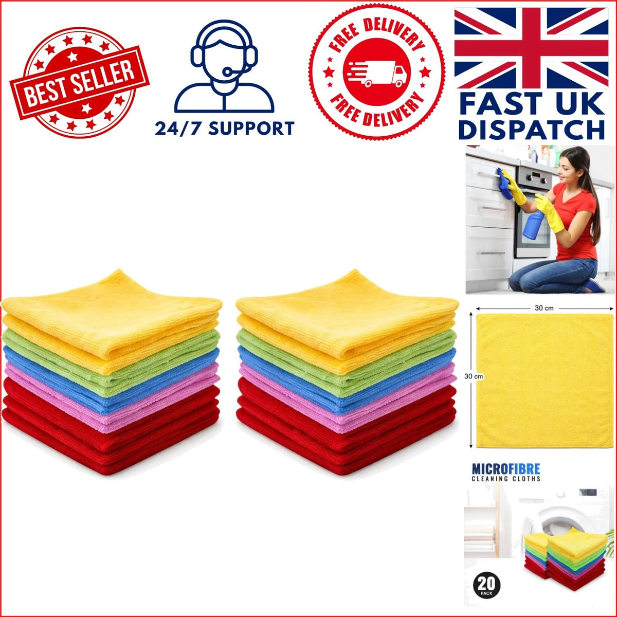 Reusable Microfibre Cleaning Cloths — 20 Pack, 30 × 30 cm — alternate product view 2