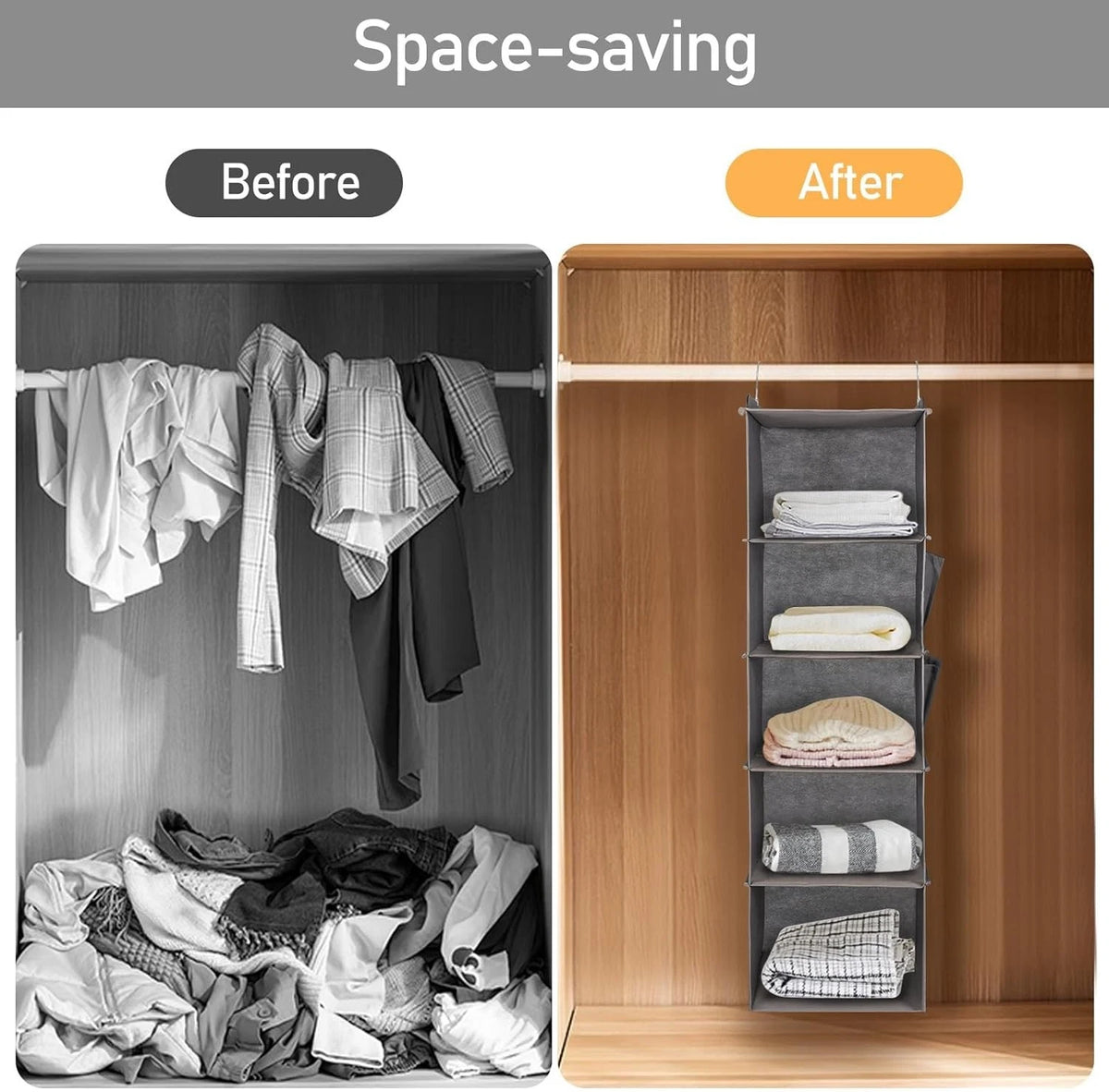 Hanging Wardrobe Shelf Organiser — 5 Tier — alternate product view 3