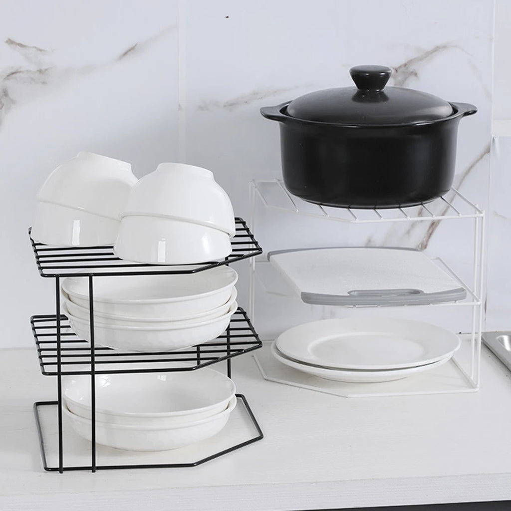 Three-Tier Corner Cupboard Plate Rack — White — product view