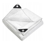 Heavy-Duty Waterproof Mesh Reinforced Transparent Polyethylene Sheeting Clear Tarpaulin — on a clean white background