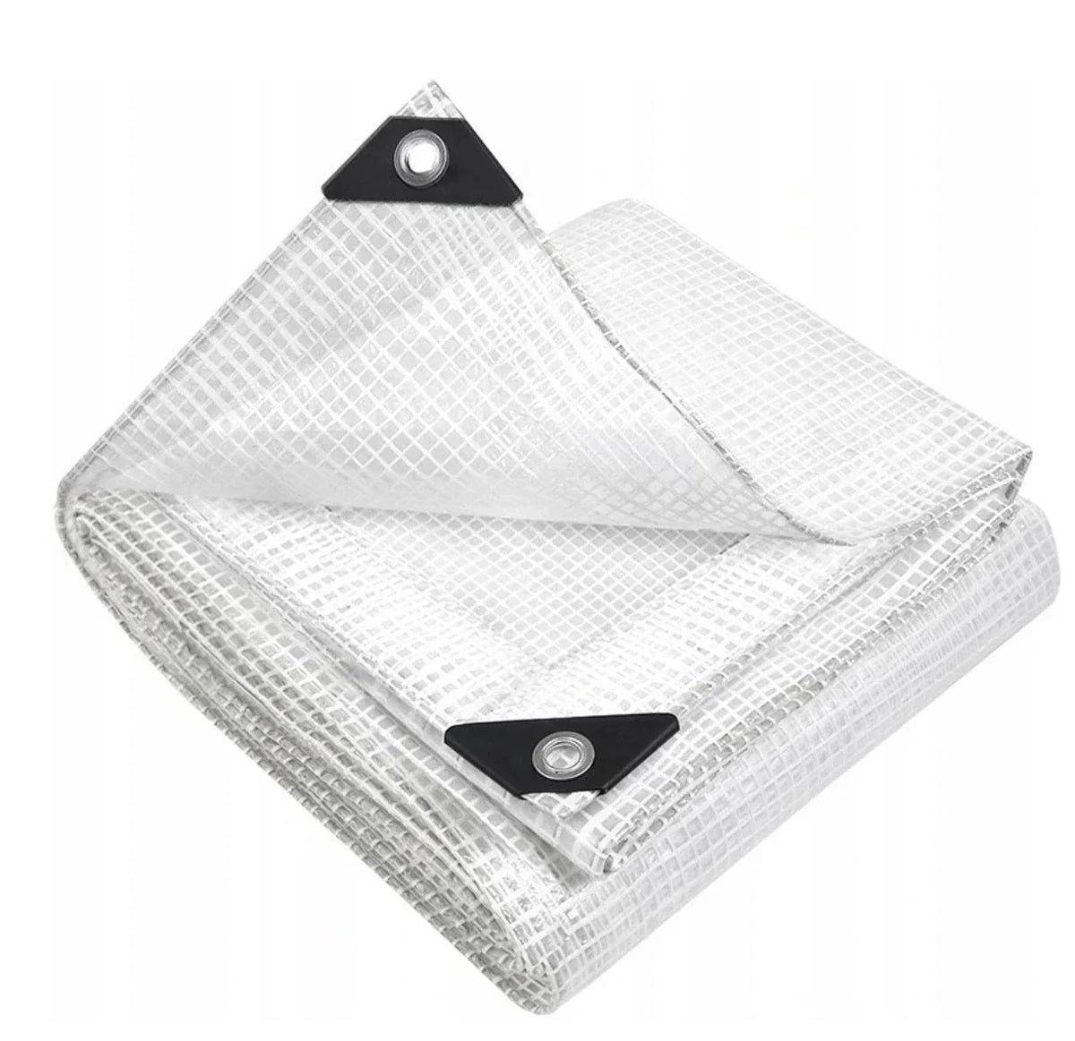 Heavy-Duty Waterproof Mesh Reinforced Transparent Polyethylene Sheeting Clear Tarpaulin — on a clean white background